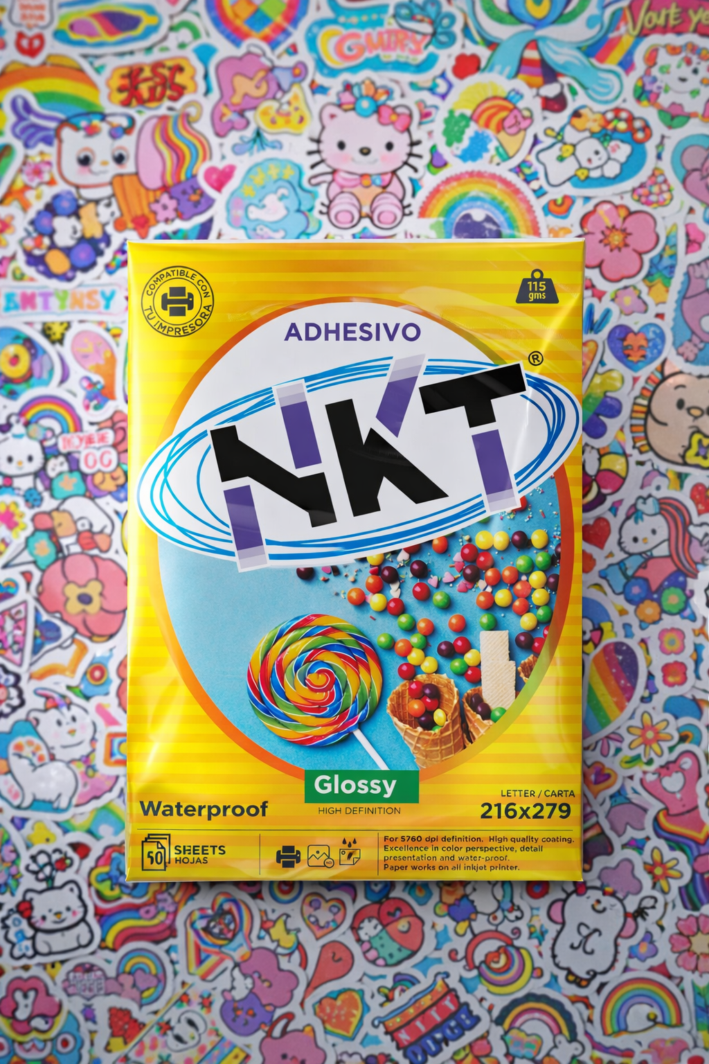 PAPEL ADHESIVO GLOSSY 115G CARTA/50H